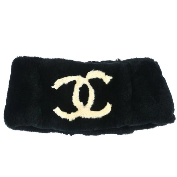 Chanel Fur Shawl Stole Black Small Good 165778 - Picture 1 of 8